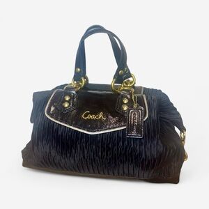 Coach Ashley Gathered Satin Leather Satchel Purse